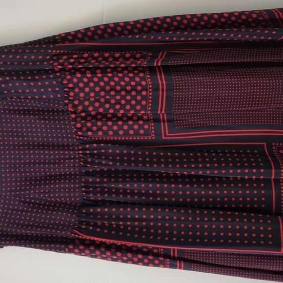 Anthropology Geo Print Elegant Red& Navy A Line Flowy Polka Dot Maxi Skirt Sz 2 - Picture 4 of 7